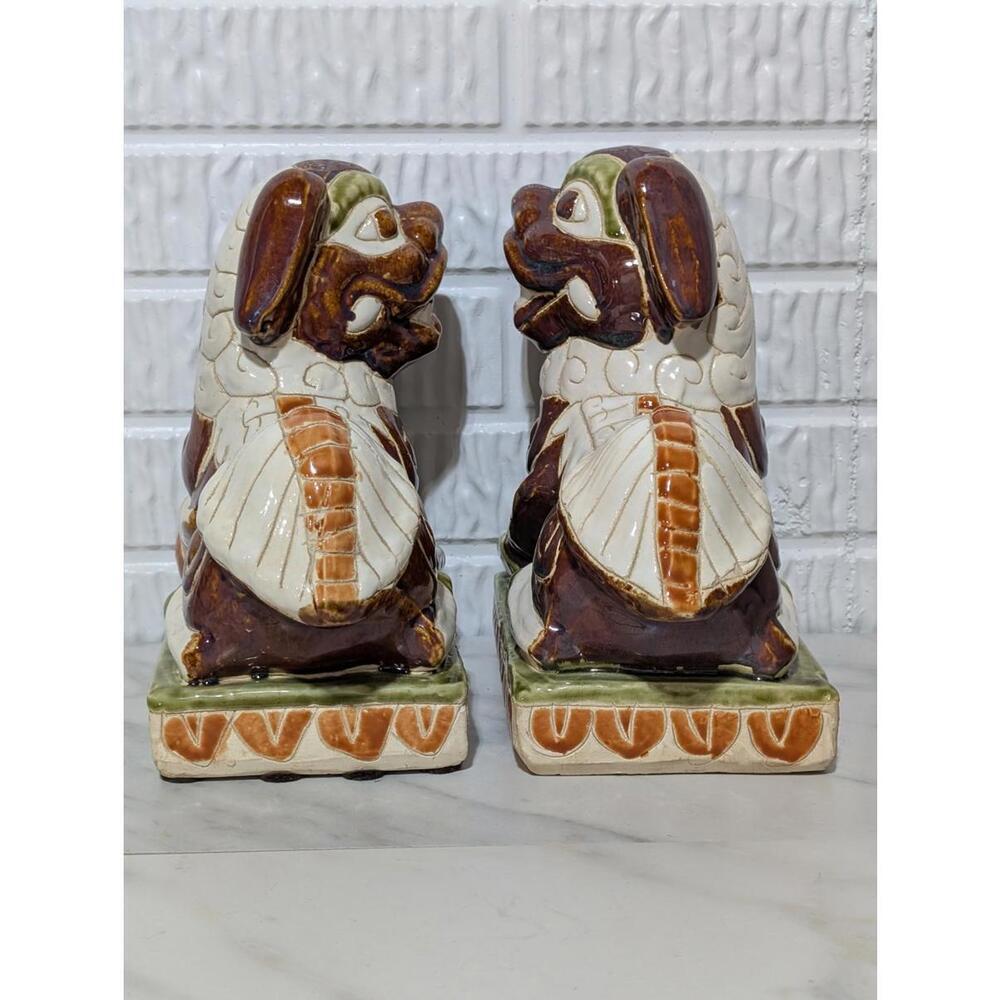 Rare Vintage Chinese Pair of Ceramic Foo Dog Statues - Picture 2 of 7
